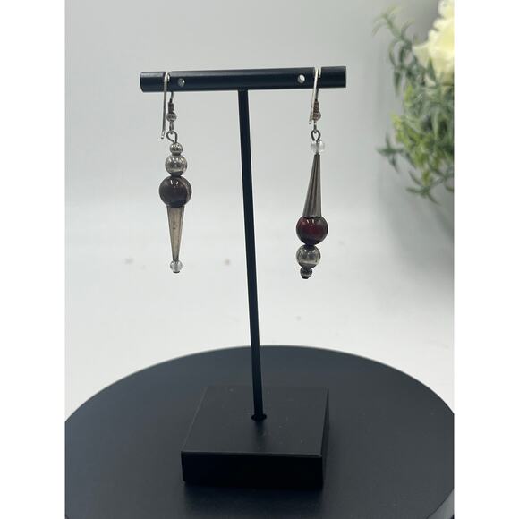 Artisan Made Mismatched Brown Jasper Ball Sterling Silver Dangle Earrings - Picture 5 of 11